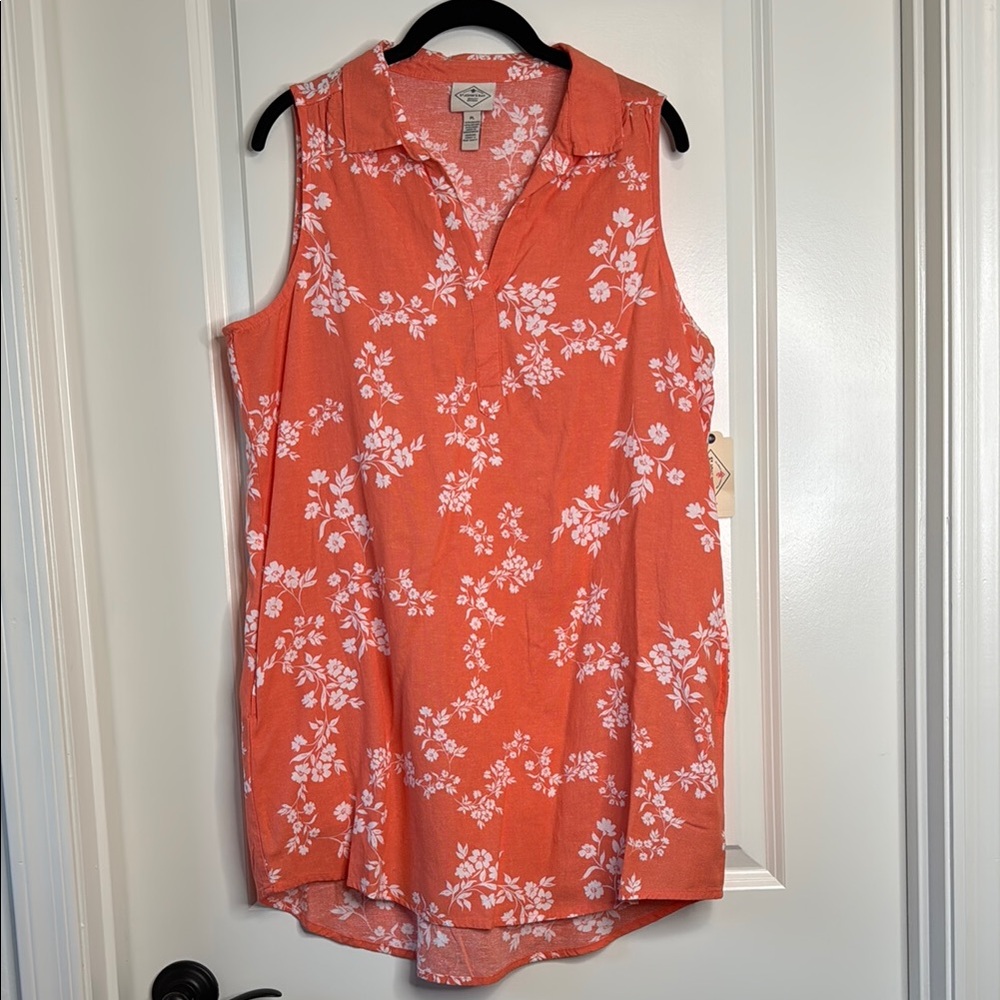 Floral Sleeveless Orange Dress With Pockets
